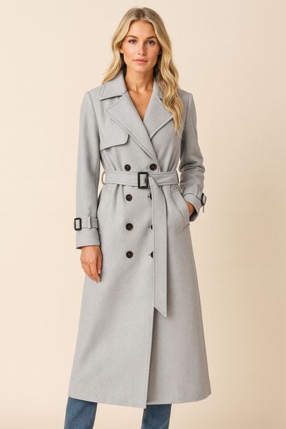 Dames Trenchcoat Lange Dubbele Knopen Ceintuur Stijlvol - Mode Vibes