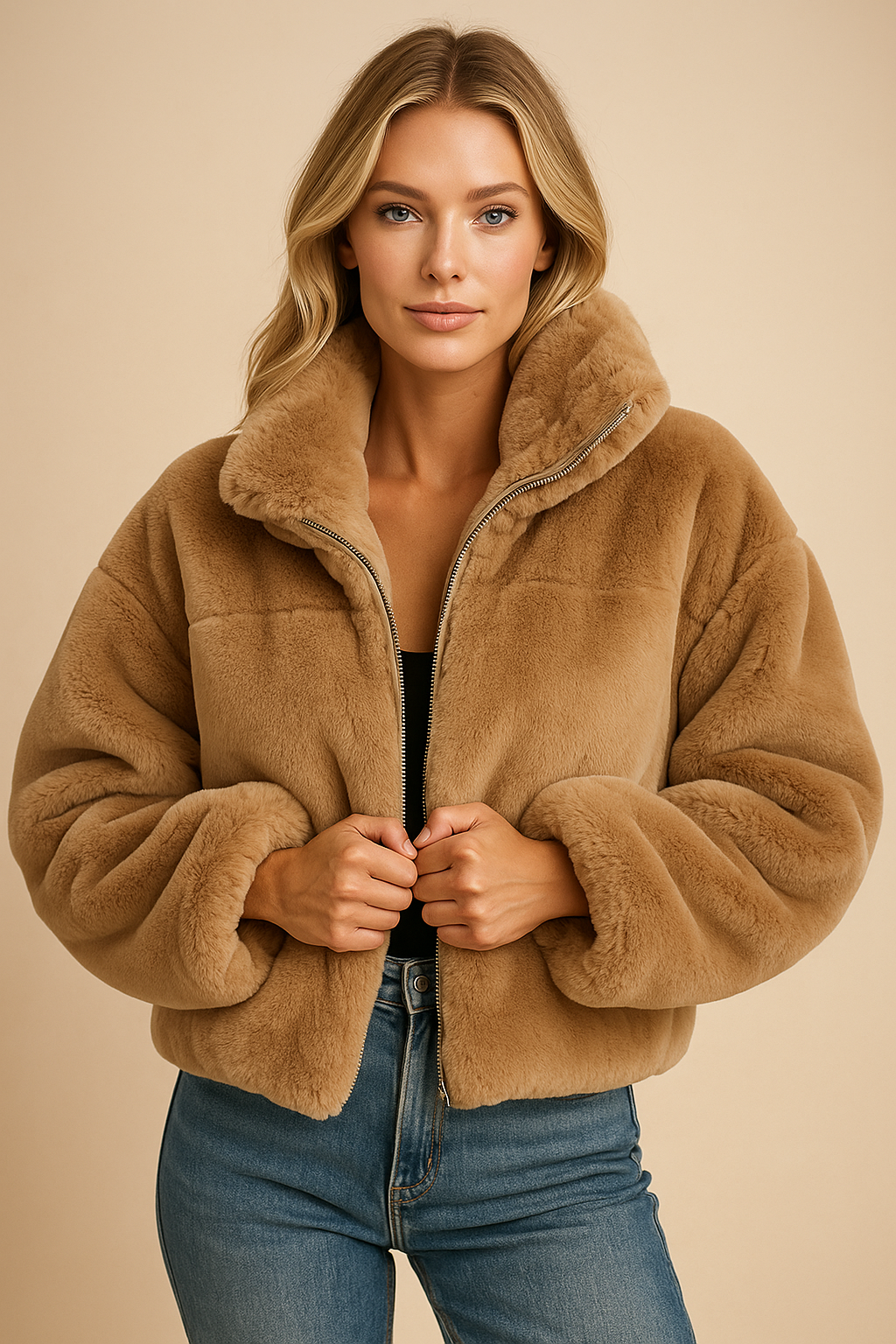 Dames Bomberjas Kort Teddyjas met Opstaande Kraag - Mode Vibes
