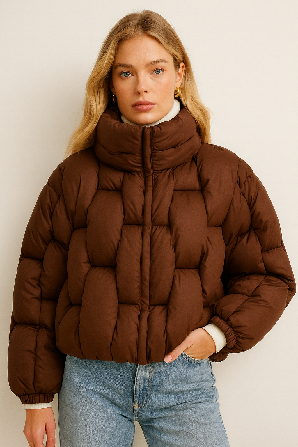 Dames Pufferjas Oversized Gevlochten Patroon Warm - Mode Vibes