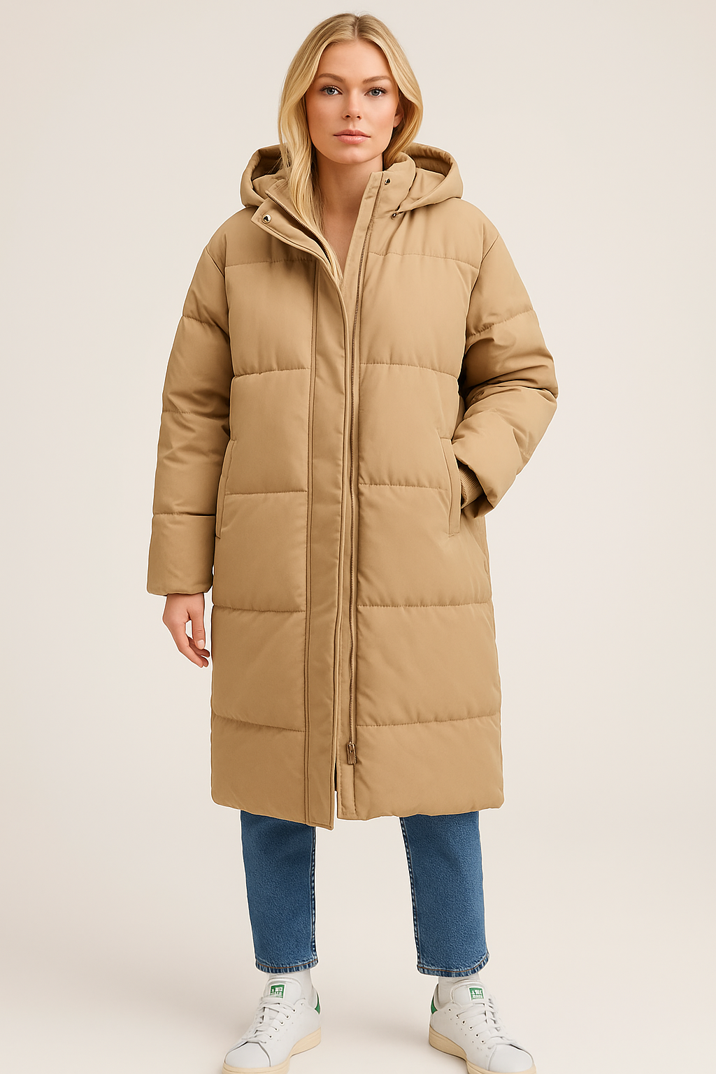 Dames Lange Gewatteerde Jas met Capuchon Warm Winter - Mode Vibes