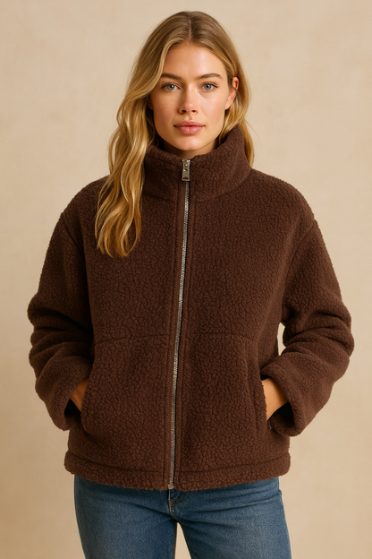 Dames Fleece Jas Warm en Stijlvol met Hoge Kraag en Zakken - Mode Vibes