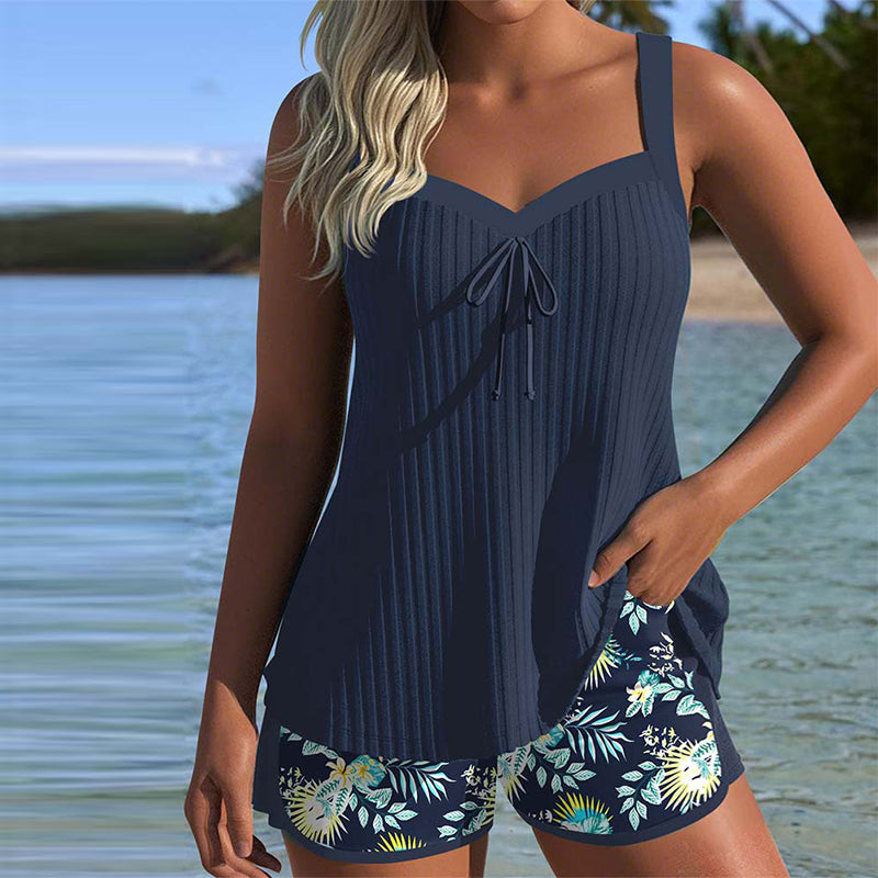 Dames Tankini Set Met Gestreepte En Short - Mode Vibes
