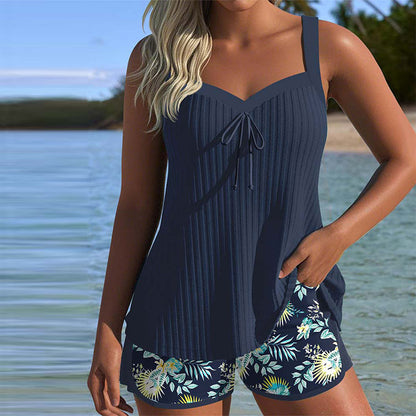 Dames Tankini Set Met Gestreepte En Short - Mode Vibes
