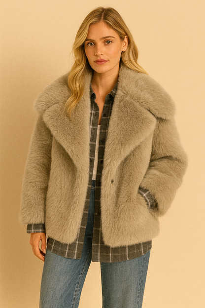 Dames Faux Fur Jas Kort Oversized Luxe Zacht