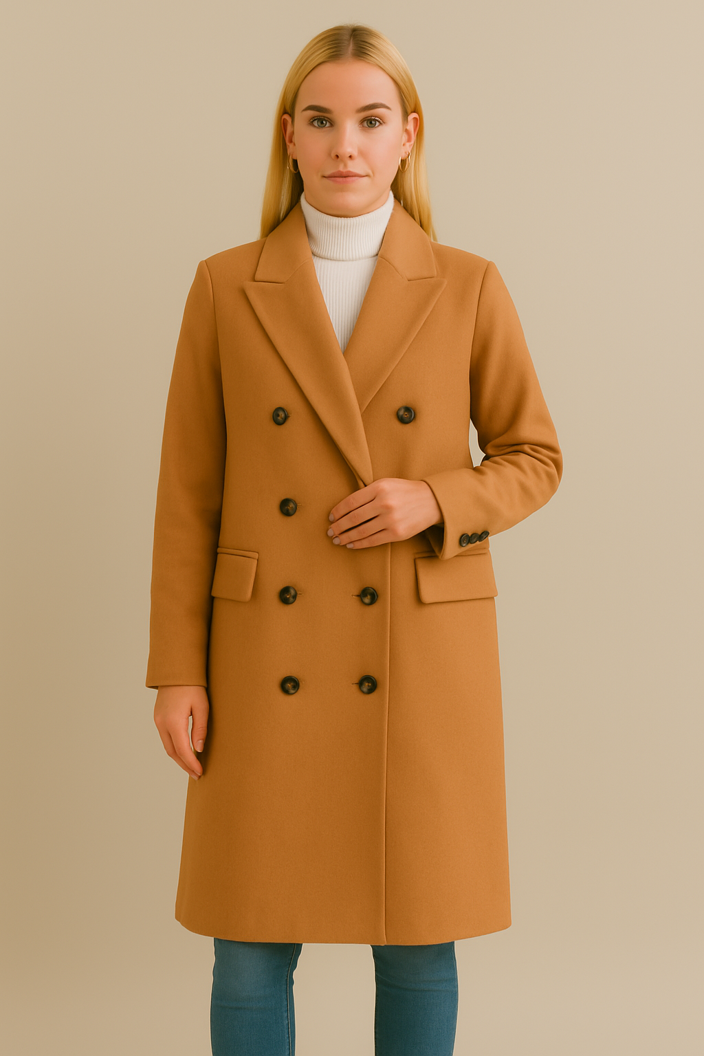 Dames Lange Knopen Mantel Bianca Warme Winter Coat
