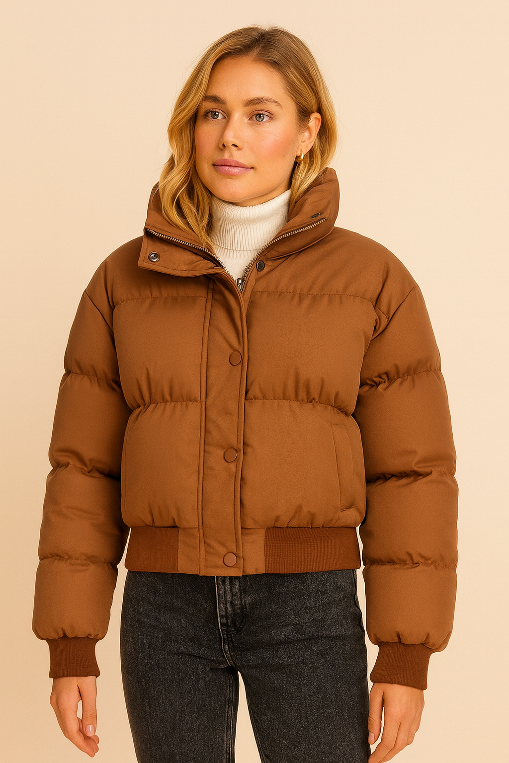 Dames Pufferjas Kort met Hoogsluitende Kraag Warm - Mode Vibes