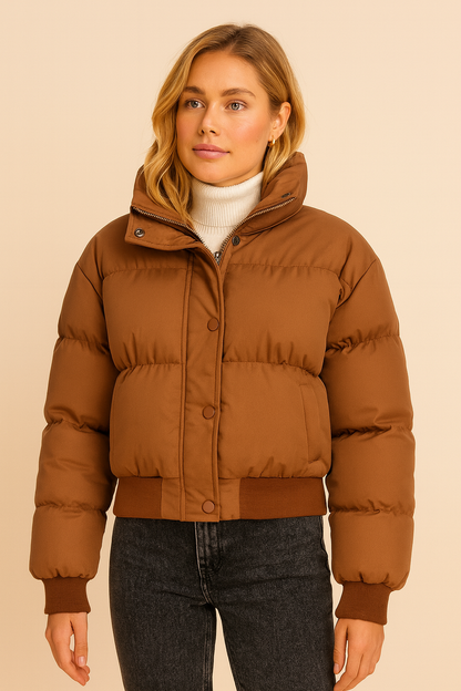 Dames Pufferjas Kort met Hoogsluitende Kraag Warm - Mode Vibes