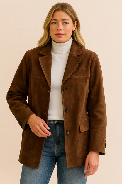 Dames Suède Blazer Oversized Jas Zwart Birdie