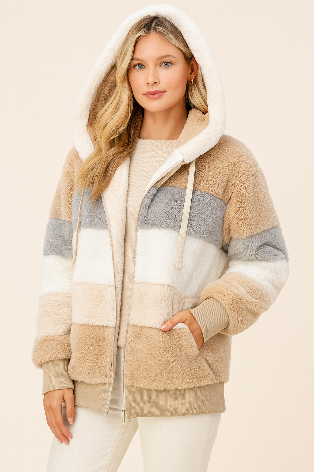 Dames Fluffy Jas met Capuchon Warm en Zacht - Mode Vibes