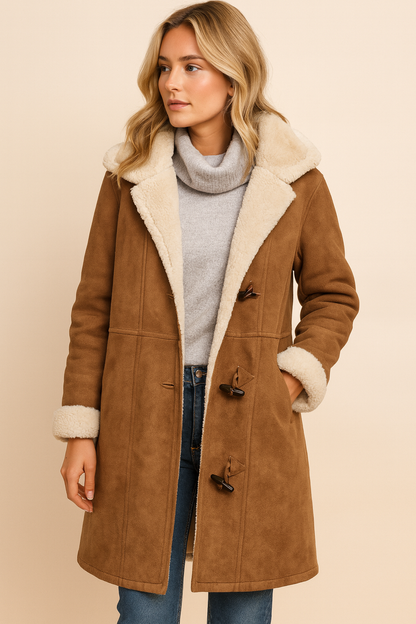 Dames Jas met Sherpa Voering en Toggle Sluiting Warm Luxe Birouze - Mode Vibes