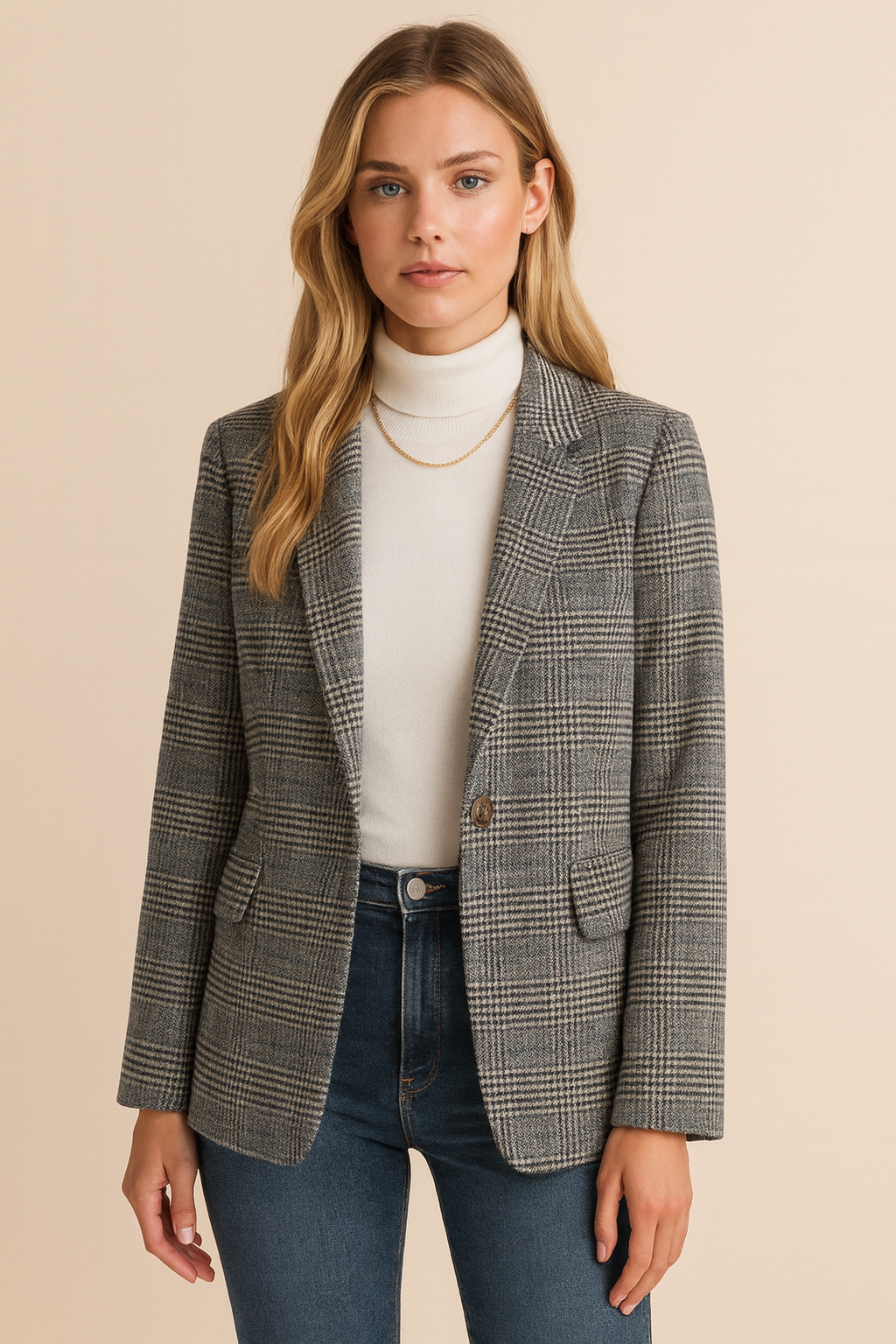 Dames Blazer Geruit Vintage Stijl Elegante Look - Mode Vibes