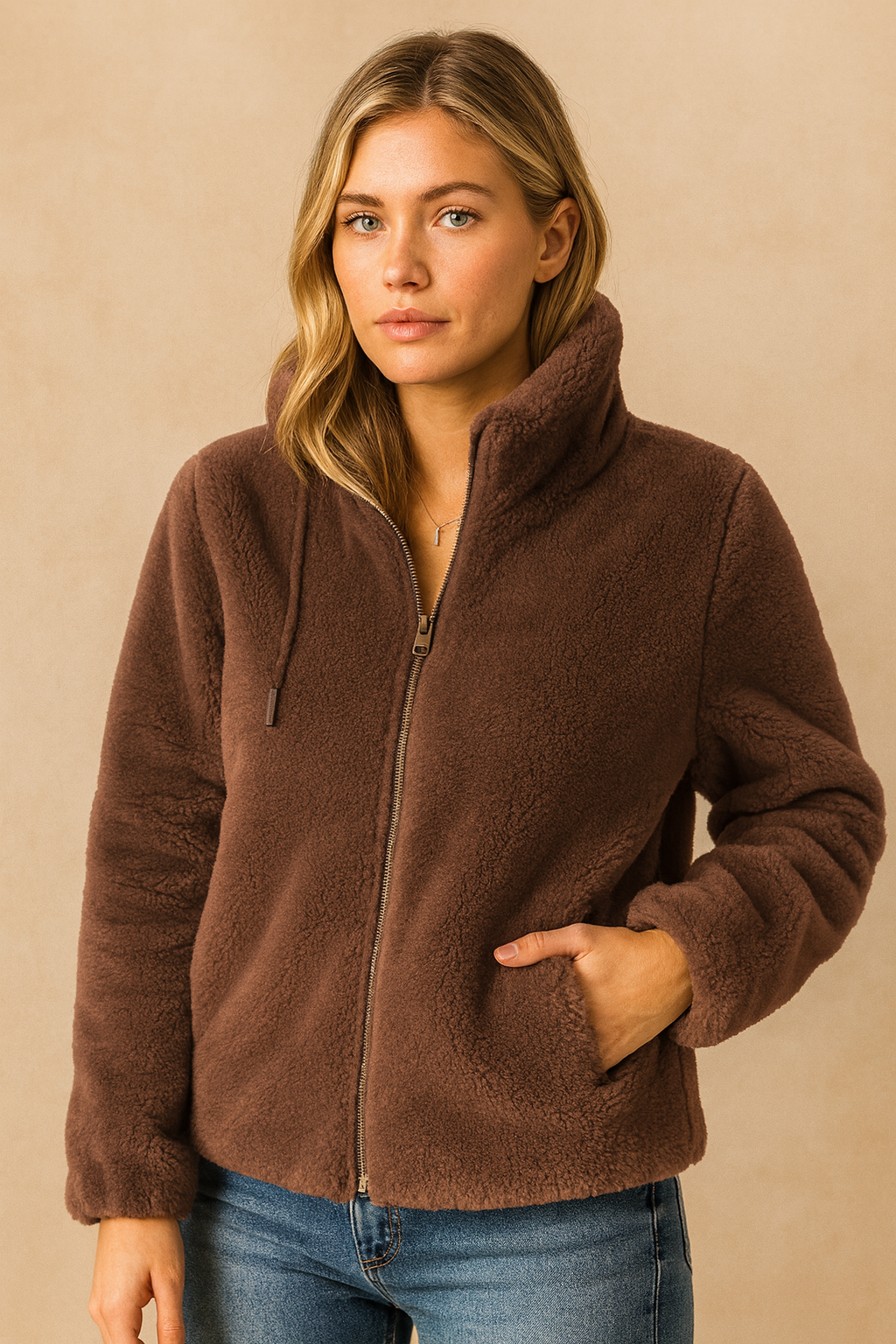 Dames Fleece Jas Met Rits en Opstaande Kraag Teddy Trendy - Mode Vibes