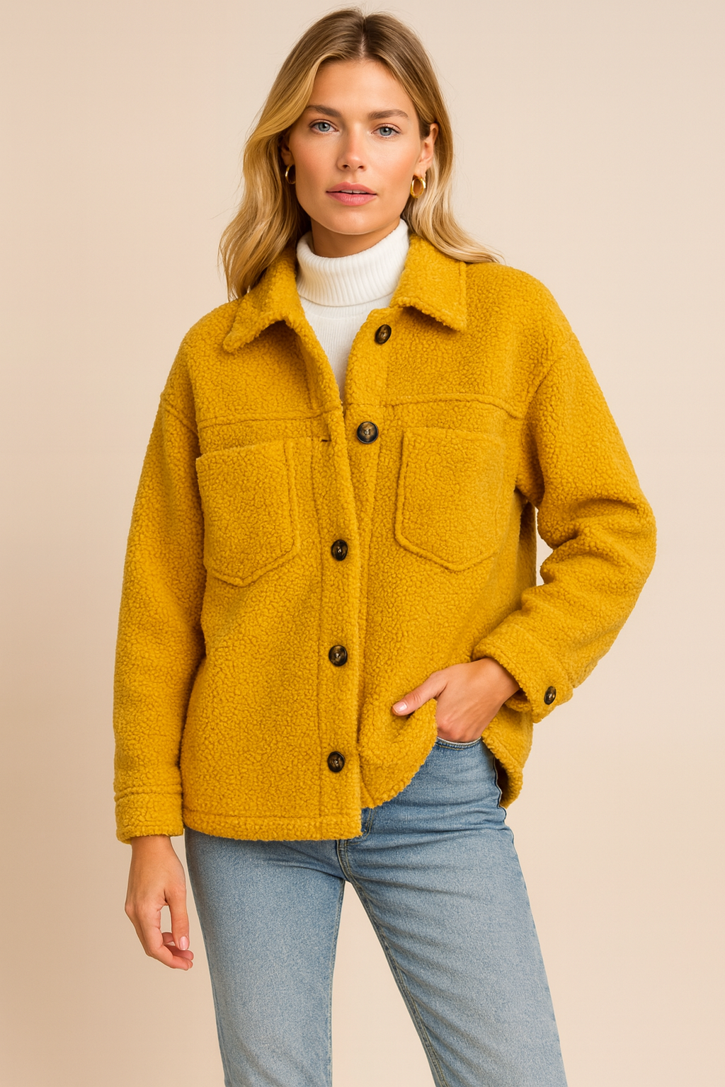 Dames Teddyjas Warm en Stijlvol met Knopen - Mode Vibes