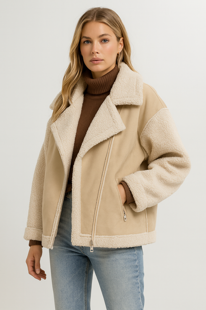 Dames Shearling Jas Warm Aviator Model Blyssa - Mode Vibes