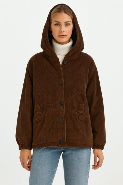 Dames Corduroy Jas met Capuchon Warm en Stijlvol - Mode Vibes