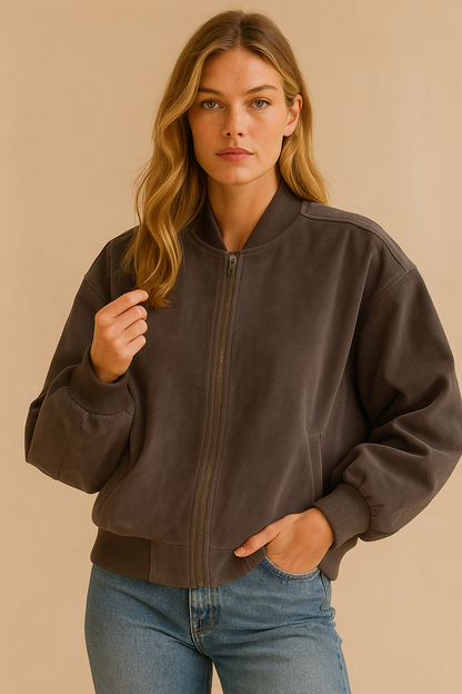 Dames Bomberjas Suède Look Vintage Stijl