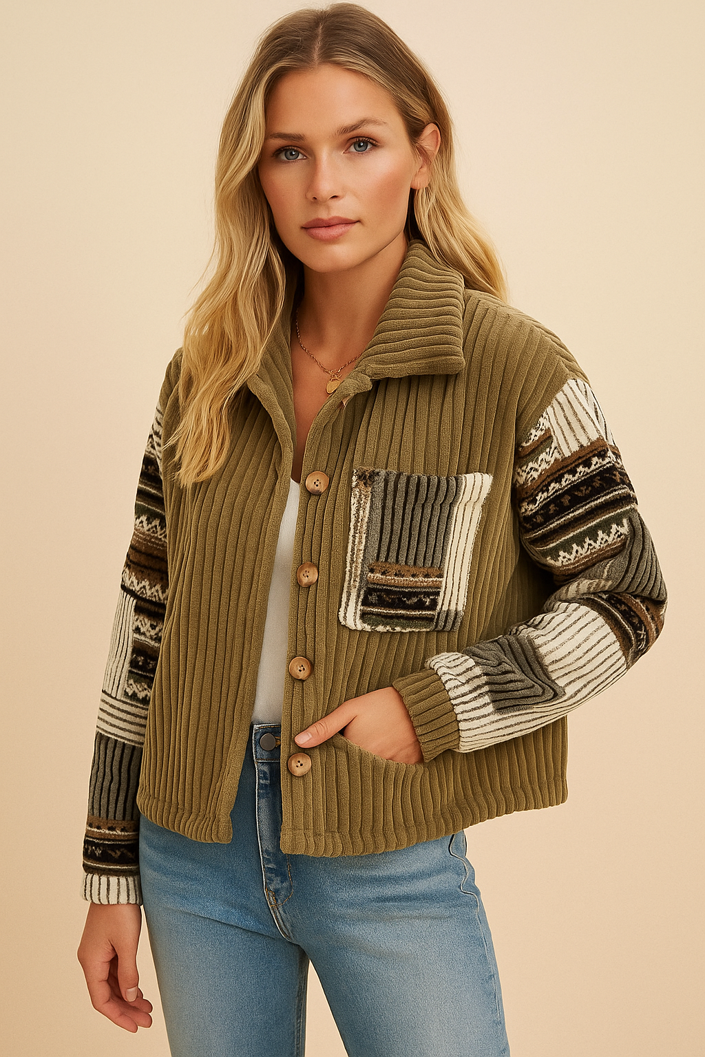 Dames Jas Patchwork Detail Elegante Mode - Mode Vibes