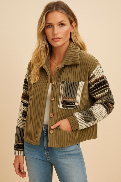 Dames Jas Patchwork Detail Elegante Mode - Mode Vibes