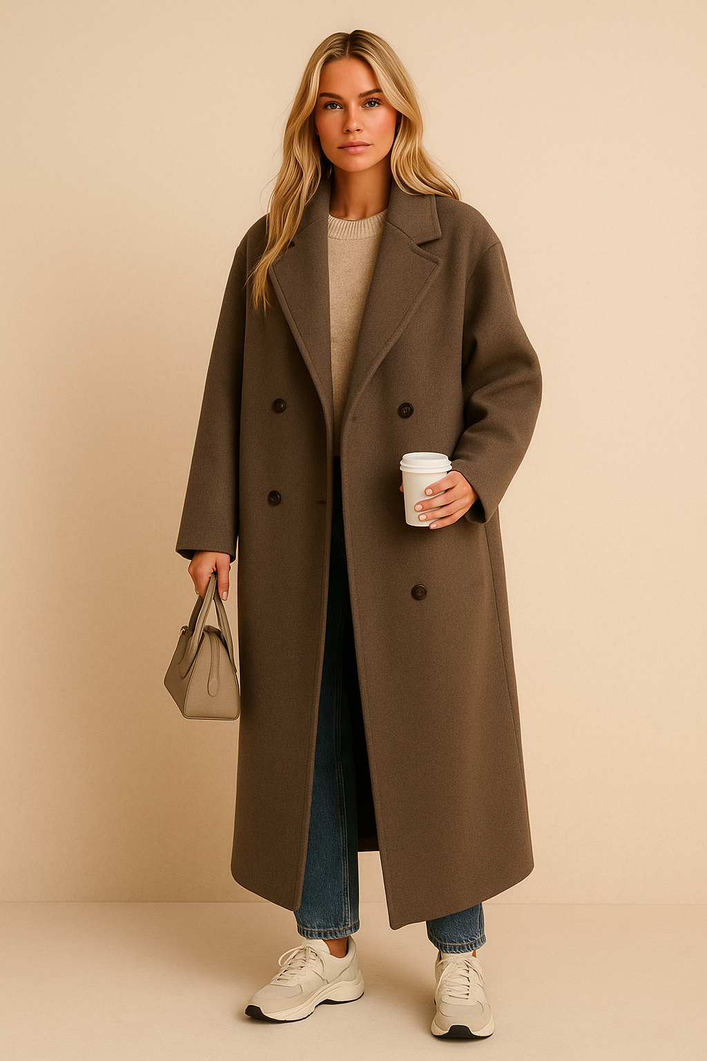 Dames Wollen Jas Oversized Warm Lange Trendy Look