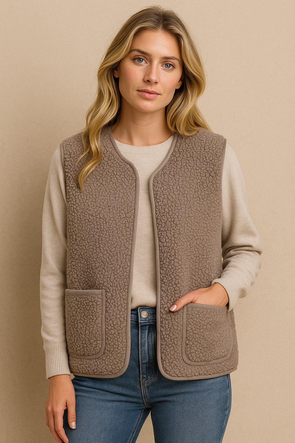 Dames Bodywarmer Plus Size Zachte Warme Teddyjas met Zakken - Mode Vibes