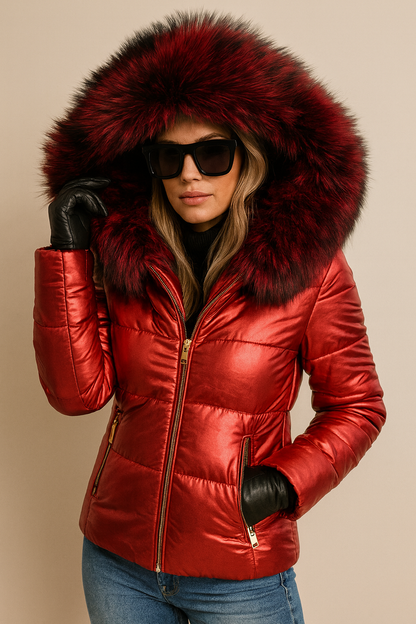 Dames Korte Gewatteerde Winterjas met Bontkraag Luxe Look - Mode Vibes