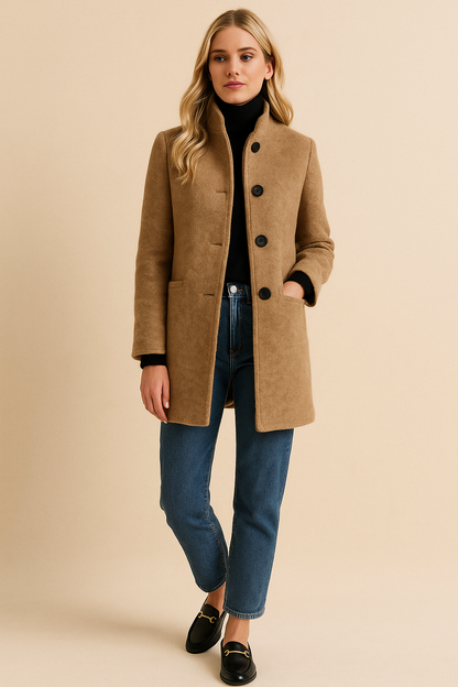 Dames Wollen Jas Elegante Opstaande Kraag Met Knopen - Mode Vibes