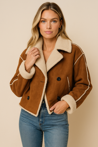 Dames Teddy Jas Shearling Leren Jas Warm en Stijlvol - Mode Vibes