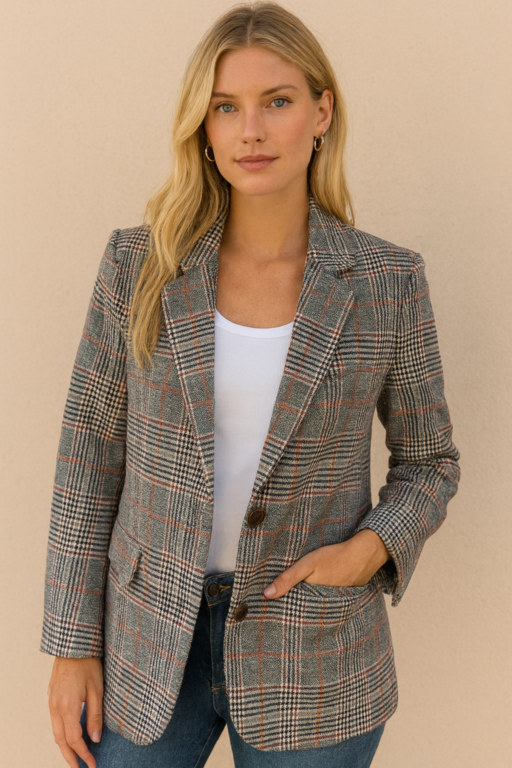 Dames Blazer Geruit Elegante Trendy Jasje - Mode Vibes