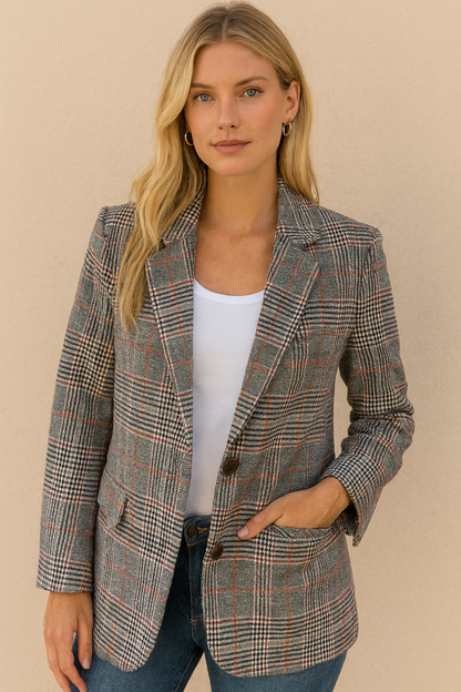 Dames Blazer Geruit Elegante Trendy Jasje - Mode Vibes