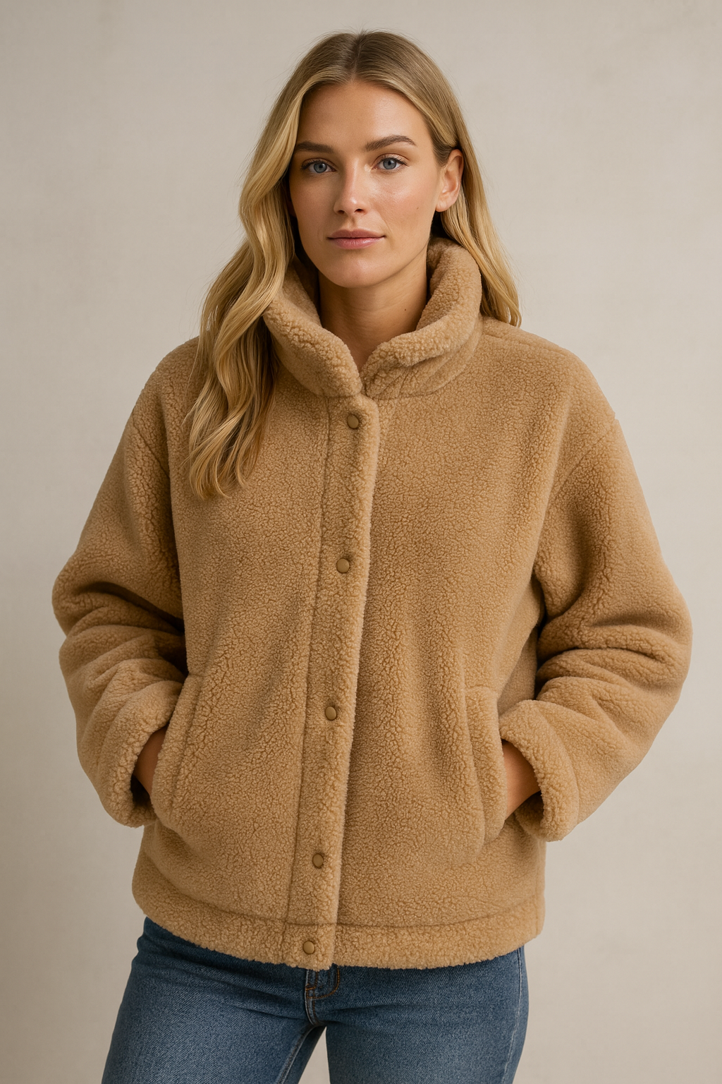 Dames Fleece Bomber Jacket Stijlvol Met Opstaande Kraag - Mode Vibes