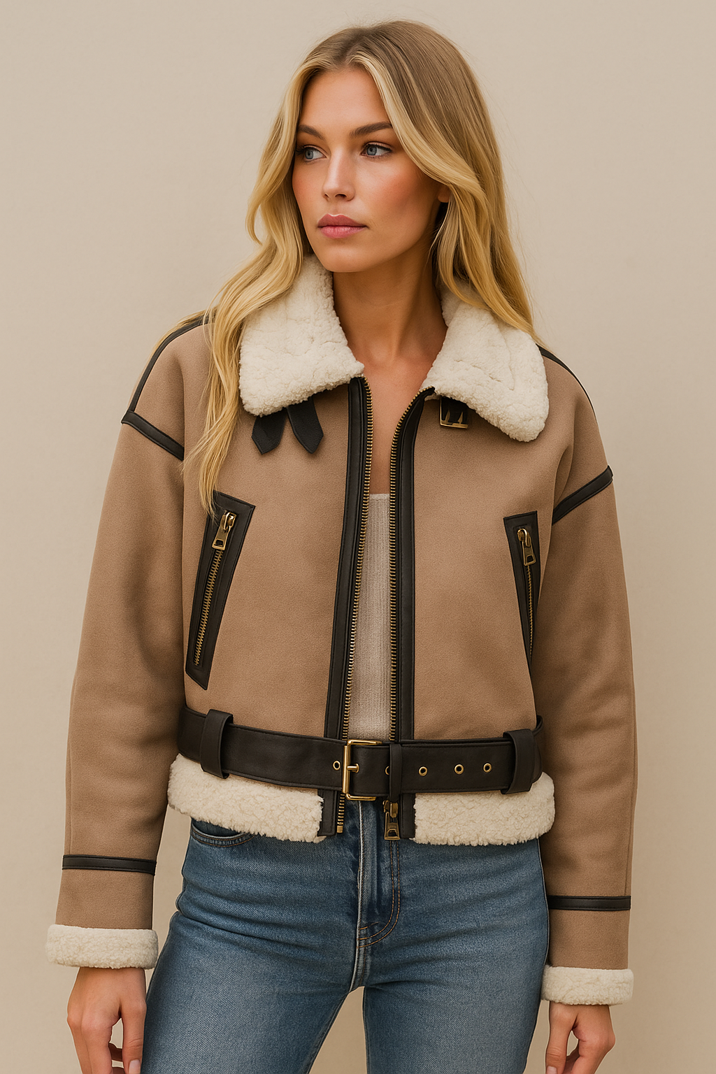Dames Pilot Jas Teddy Voering Vintage Stijl Warm - Mode Vibes