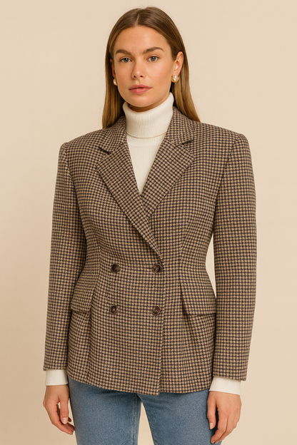 Dames Blazer Geruit met Plooien Stijlvol Design