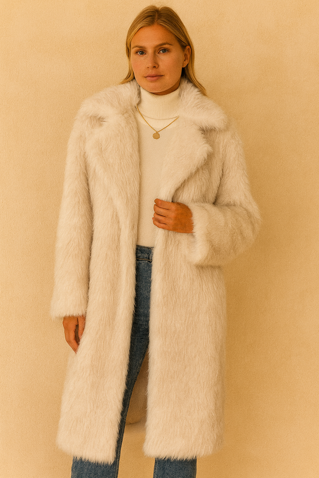 Dames Faux Fur Jas Lange Stijlvolle Trendy Warme Coat