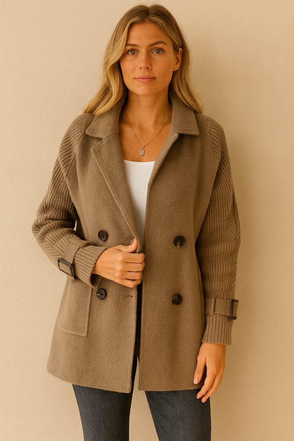 Dames Gebreide Jas Mid-Lengte Wool Look Elegante Buza - Mode Vibes