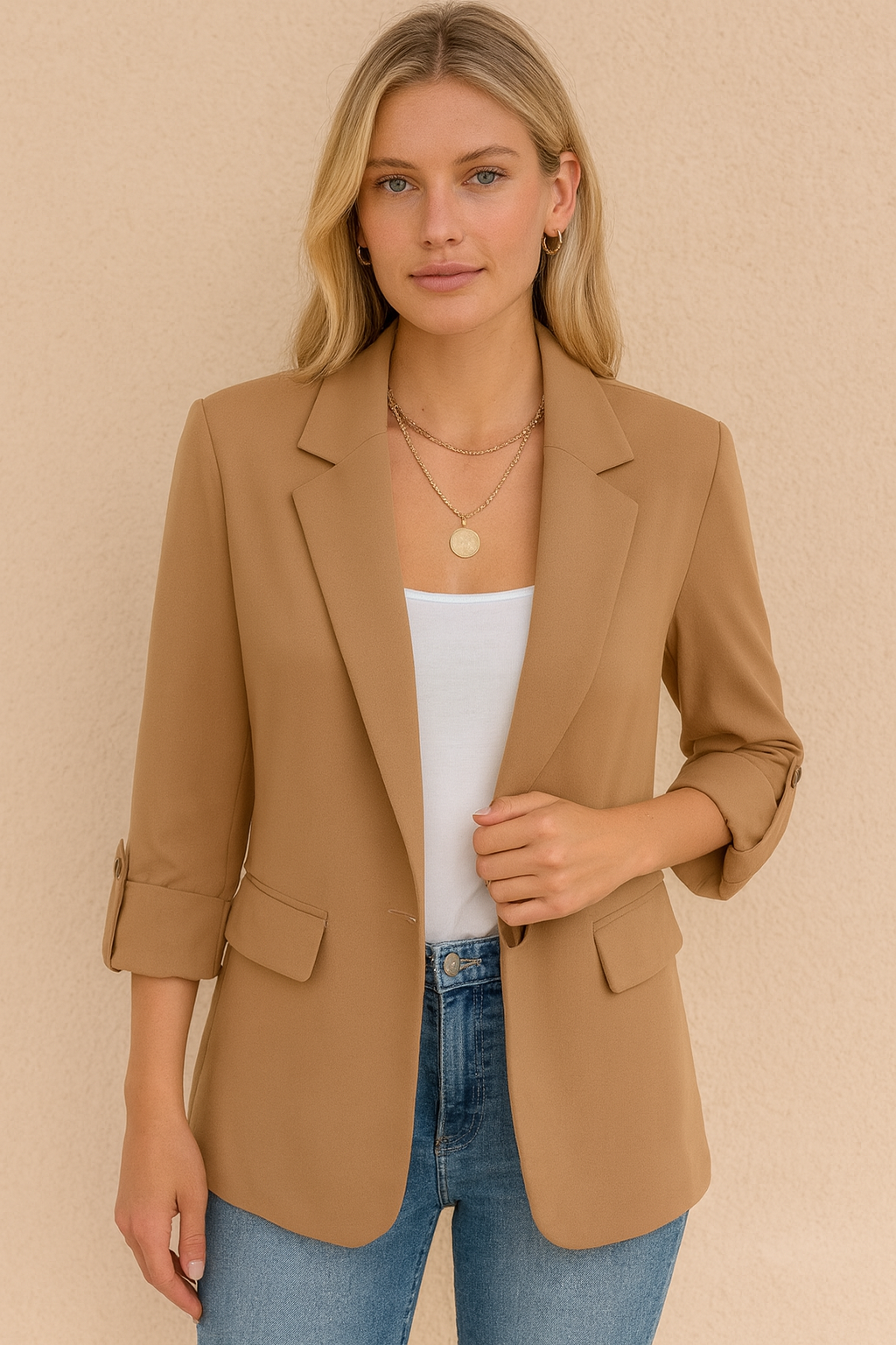 Dames Blazer Lange MouwWarm Donkerblauw voor Herfst en Winter - Mode Vibes