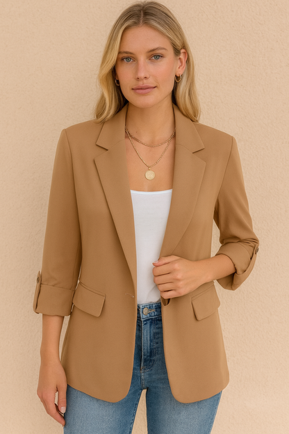Dames Blazer Lange MouwWarm Donkerblauw voor Herfst en Winter - Mode Vibes