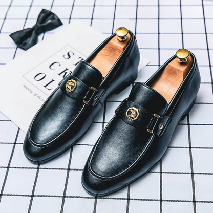 Luxe Heren Loafers Gouden Detail Leer