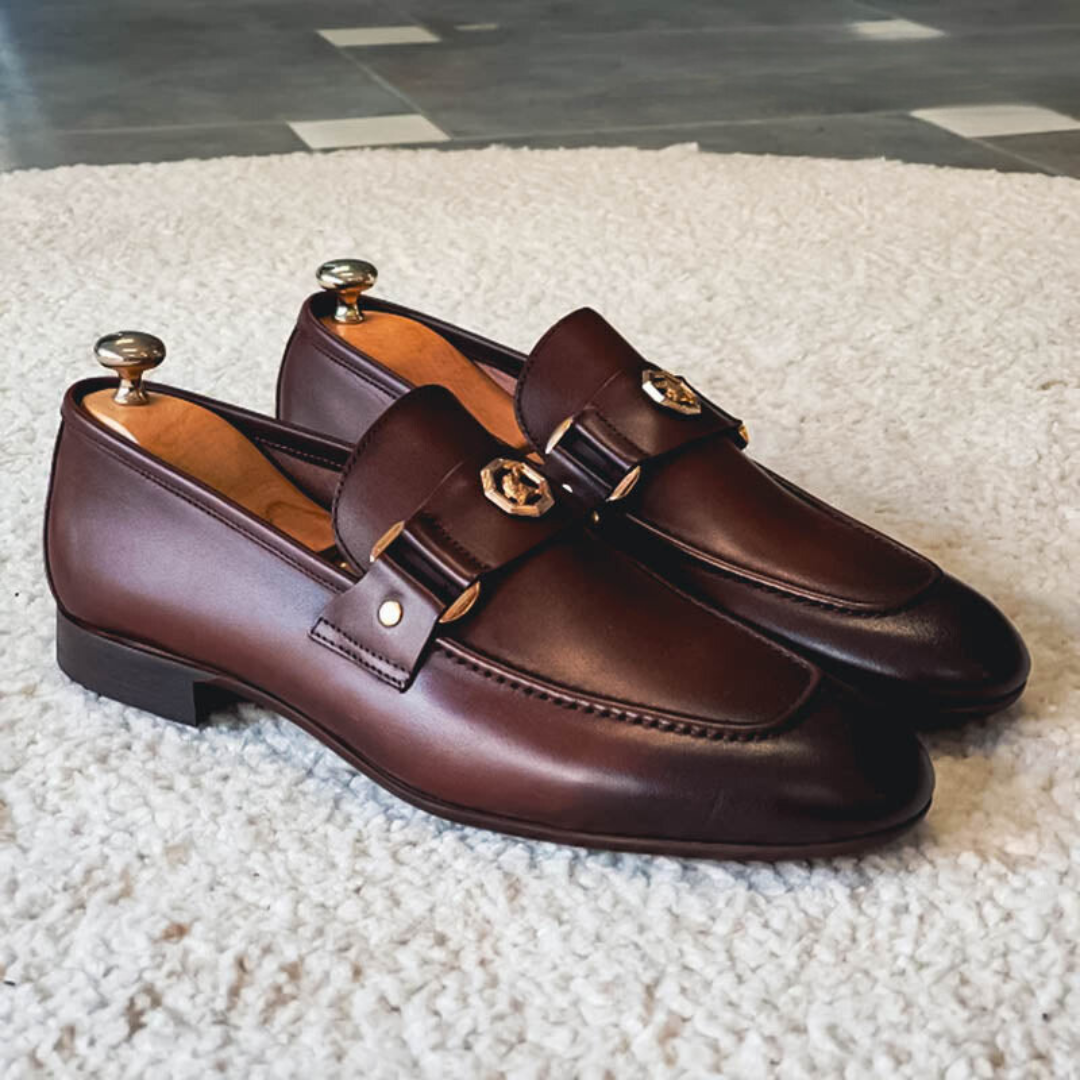 Luxe Heren Loafers Gouden Detail Leer - Mode Vibes