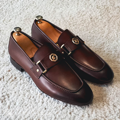 Luxe Heren Loafers Gouden Detail Leer