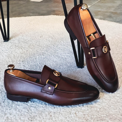 Luxe Heren Loafers Gouden Detail Leer