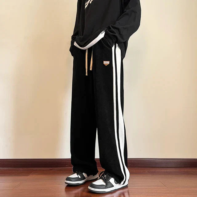 Heren Baggy Sweatpants met Strepen – Rechte Pijpen & Comfort Fit