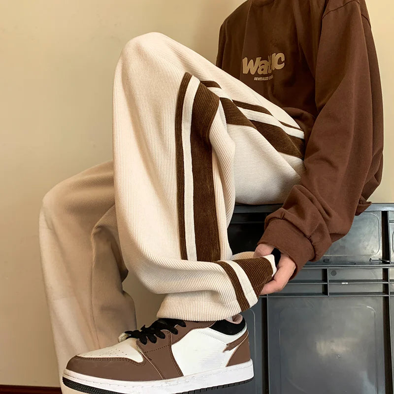 Heren Baggy Sweatpants met Strepen – Rechte Pijpen & Comfort Fit