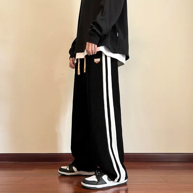 Heren Baggy Sweatpants met Strepen – Rechte Pijpen & Comfort Fit