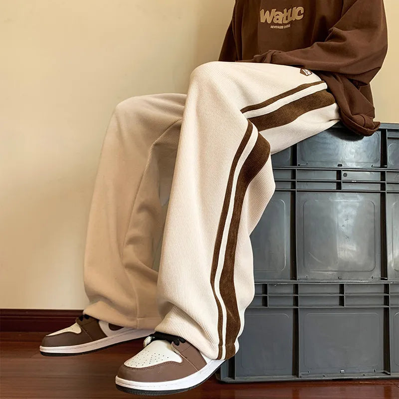 Heren Baggy Sweatpants met Strepen – Rechte Pijpen & Comfort Fit