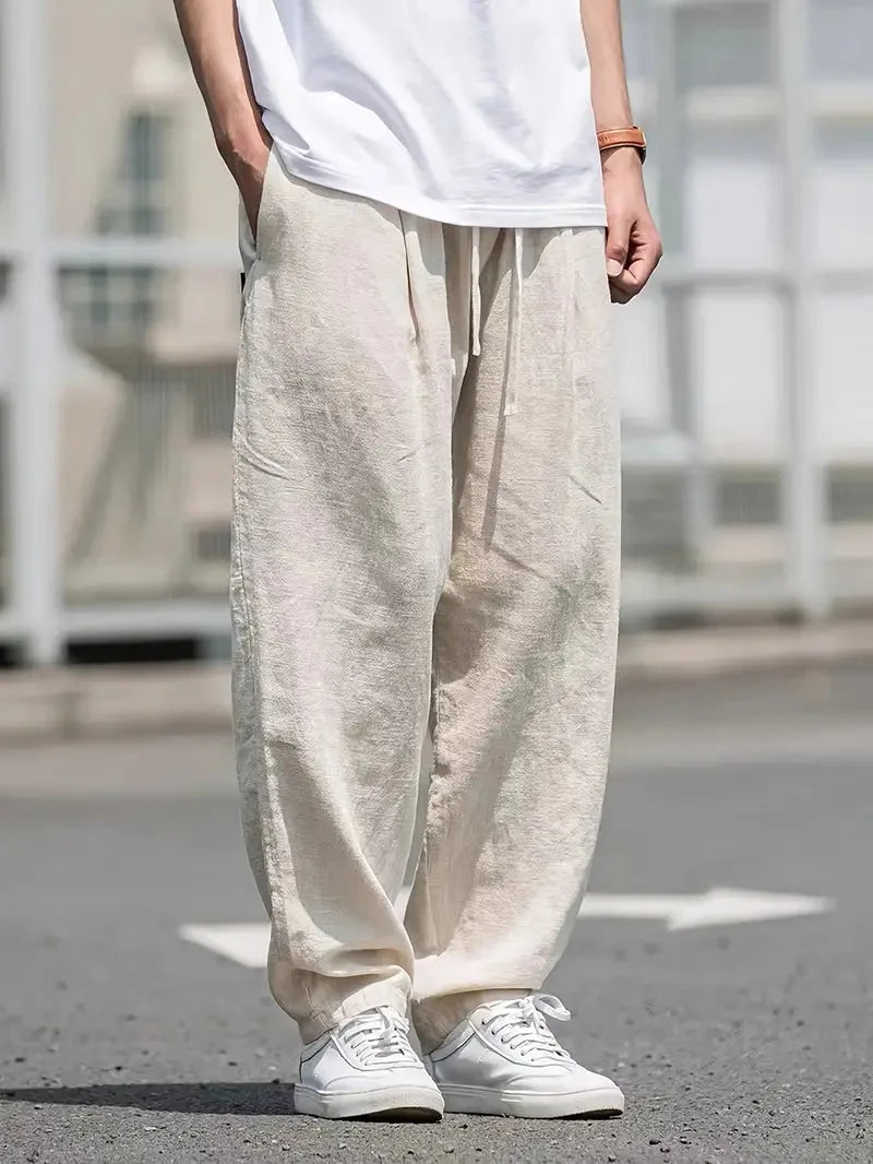 Linnen Broek Baggy Model met Elastische Band - Mode Vibes