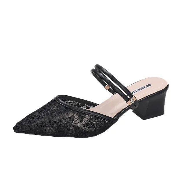 Baotou Sandalen für Damen, Sommer, dicke Absätze, 2024 neue mittlere Absätze für Damen, Sandalen im Feenstil für Damen