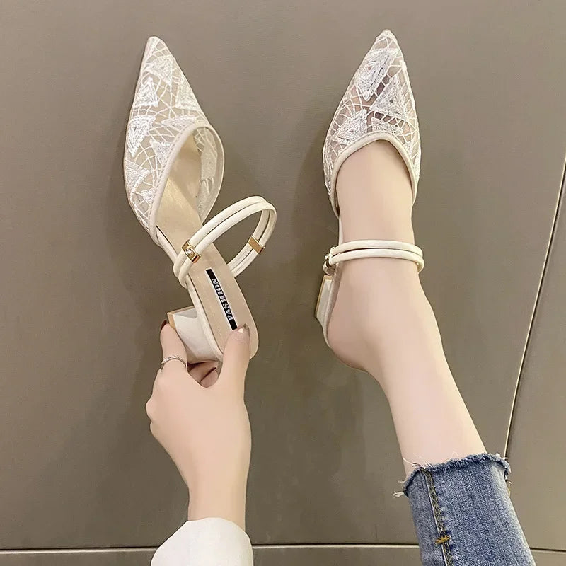 Baotou Sandalen für Damen, Sommer, dicke Absätze, 2024 neue mittlere Absätze für Damen, Sandalen im Feenstil für Damen