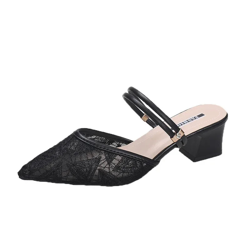 Baotou Sandalen für Damen, Sommer, dicke Absätze, 2024 neue mittlere Absätze für Damen, Sandalen im Feenstil für Damen