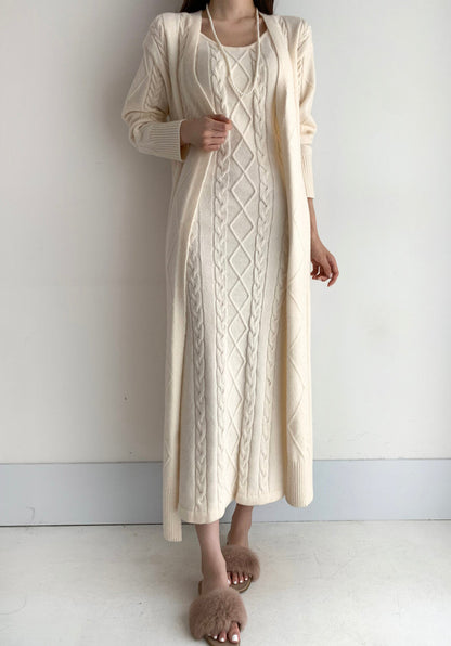 Warme Gebreide Winterjurk met Vest 2-Delige Set