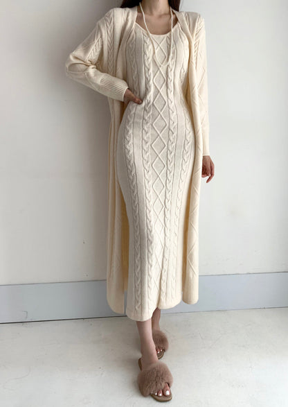 Warme Gebreide Winterjurk met Vest 2-Delige Set